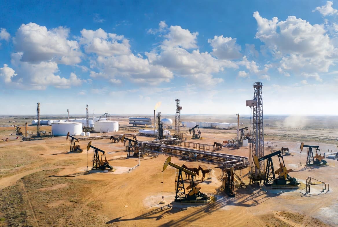 Offshore energy facility at dusk